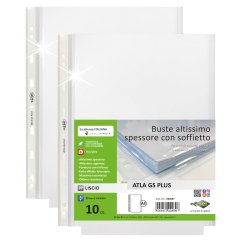 Buste forate ATLA GS plus - 22 x 30 cm - PP - c/soffietto - trasparente liscia - Sei Rota - conf. 10 pezzi