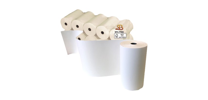 Rotolo per calcolatrice e stampante - 57 mm x 40 m - 55 gr - diametro esterno 55 mm - anima 12 mm - carta termica BPA free - Sabacart - blister 10 pezzi