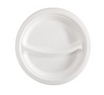 Piatto piano a 2 scomparti monouso - rotondo - diametro 23 cm - canna da zucchero - bianco - Signor Bio - conf. 50 pezzi