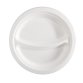 Piatto piano a 2 scomparti monouso - rotondo - diametro 23 cm - canna da zucchero - bianco - Signor Bio - conf. 50 pezzi