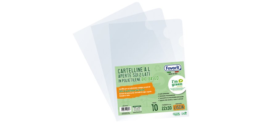 Cartellina a L BioBased - 22 x 30 cm - PE riciclato - liscio pesante - trasparente - Favorit - conf. 10 pezzi