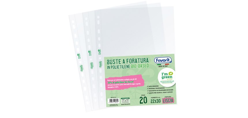 Buste forate - 22 x 30 cm - PE Bio-Based - liscio superior - Favorit - conf. 20 pezzi