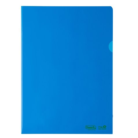 Cartelline a L - 22 x 30 cm - PE Bio-Based - liscio superior - blu - Favorit - conf. 25 pezzi