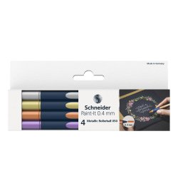 En_pochette schneider roller metallique paint it 050 trait 0,4 mm pointe ultra smooth 4  coloris assorti