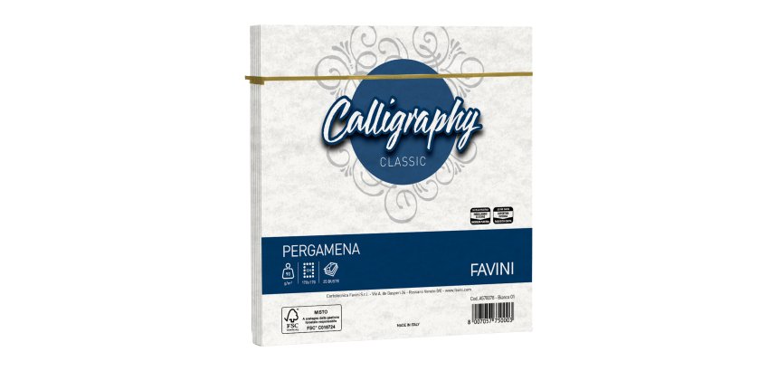 Busta Calligraphy Pergamena - 170 x 170 mm - 90 gr - bianco 01 - Favini - conf. 25 pezzi