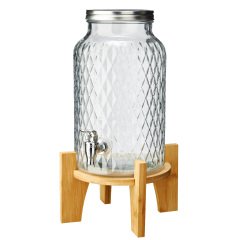 Caraffa con rubinetto - base bamboo - 5,6 L - vetro - trasparente - Leone