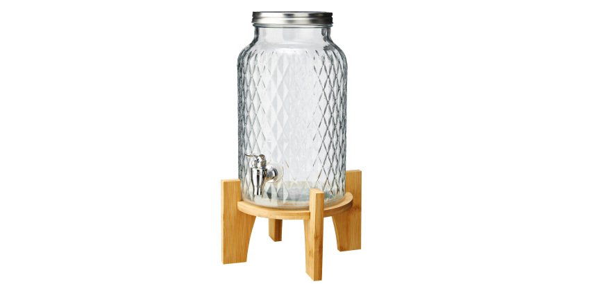 Caraffa con rubinetto - base bamboo - 5,6 L - vetro - trasparente - Leone