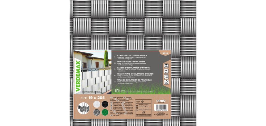 Striscia di occultazione privacy - 19 x 205 cm - PVC - grigio - Verdemax