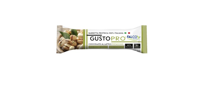 Barretta proteica GustoPro - cioccolato al latte/pistacchio - 40 gr - Falco