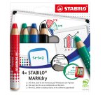 Matitoni MARKdry per lavagne - con temperino e panno microfibra - Stabilo - astuccio 4 pezzi