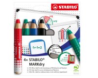 Matitoni MARKdry per lavagne - con temperino e panno microfibra - Stabilo - astuccio 4 pezzi