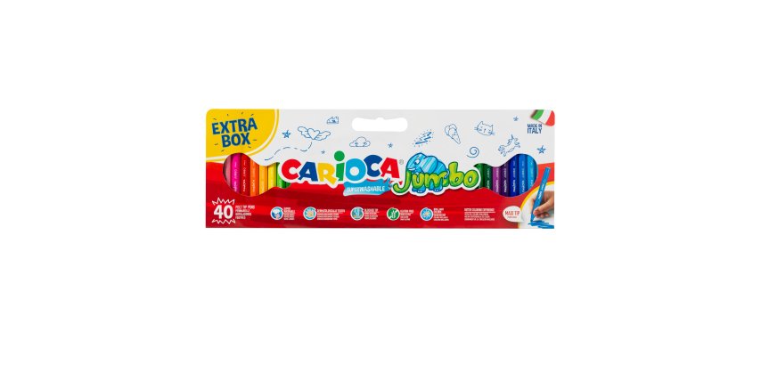 Pennarelli Jumbo - punta 6,0mm - colori assortiti - lavabili - Carioca - valigetta 40 pezzi