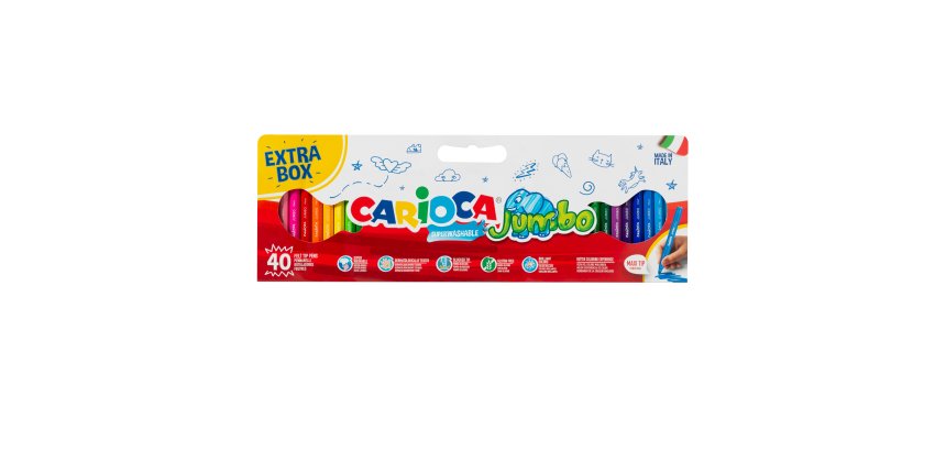 Pennarelli Jumbo - punta 6,0mm - colori assortiti - lavabili - Carioca - valigetta 40 pezzi