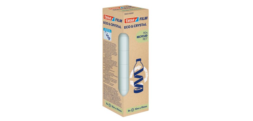 Nastro adesivo Crystal recycled - 19 mm x 10 m - PET - trasparente - Tesa - torre 8 pezzi