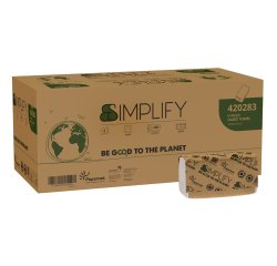 Asciugamani piegati a V Simplify - 21 x 20,3 cm - goffratura a onda - 16,5 gr - bianco - Papernet - conf. 206 pezzi