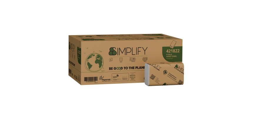 Asciugamani piegati a V Simplify - 21 x 20,3 cm - goffratura a onda - 16,5 gr - bianco - Papernet - conf. 206 pezzi