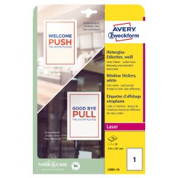 Etichette adesive per finestre - in carta - con pellicola - laser - rimovibili - 210 x 297 mm - 1et/fg - 10 fogli - bianco - Avery