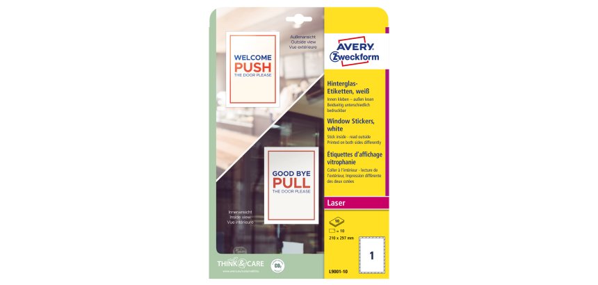Etichette adesive per finestre - in carta - con pellicola - laser - rimovibili - 210 x 297 mm - 1et/fg - 10 fogli - bianco - Avery