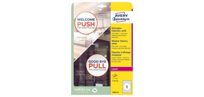 Etichette adesive per finestre - in carta - con pellicola - laser - rimovibili - diametro 200 mm - 1et/fg - 10 fogli - bianco - Avery