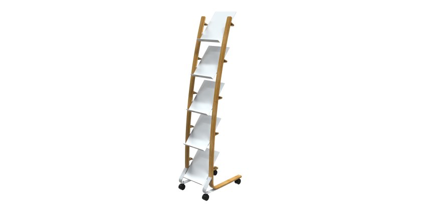 Portariviste da terra - 5 tasche - 34 x 50 x 165 cm - legno/ABS - bianco - Alba