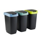 Pattumiera con coperchio basculante - 50 L - 40,1 x 29,1 x 60,2 cm - PPL - grigio/verde/lime - Rotho - kit 3 pezzi