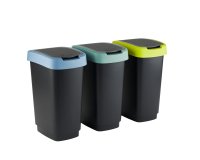 Pattumiera con coperchio basculante - 50 L - 40,1 x 29,1 x 60,2 cm - PPL - grigio/verde/lime - Rotho - kit 3 pezzi