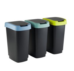 Pattumiera con coperchio basculante - 50 L - 40,1 x 29,1 x 60,2 cm - PPL - grigio/verde/lime - Rotho - kit 3 pezzi