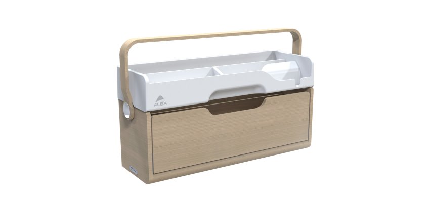 Organizer portatile da scrivania Ergobox S - 42,5 x 23 x 15 cm - legno/PET/ABS - legno/bianco/grigio - Alba