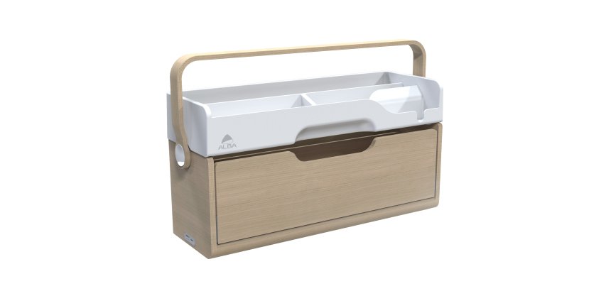 Organizer portatile da scrivania Ergobox S - 42,5 x 23 x 15 cm - legno/PET/ABS - legno/bianco/grigio - Alba