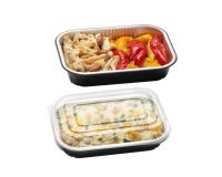 Contenitore alluminio stirato - c/ coperchio R-PET - 2 porzioni - 22 x 15 x 4,4 cm - Cuki Professional - conf. 25 pezzi