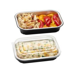 Contenitore alluminio stirato - c/ coperchio R-PET - 2 porzioni - 22 x 15 x 4,4 cm - Cuki Professional - conf. 25 pezzi