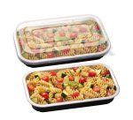 Contenitore alluminio stirato - c/coperchio R-PET - 4 porzioni - 26,5 x 16,2 x 3,7 cm - Cuki Professional - conf. 25 pezzi