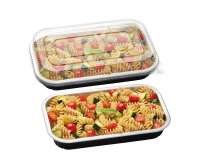 Contenitore alluminio stirato - c/coperchio R-PET - 4 porzioni - 26,5 x 16,2 x 3,7 cm - Cuki Professional - conf. 25 pezzi