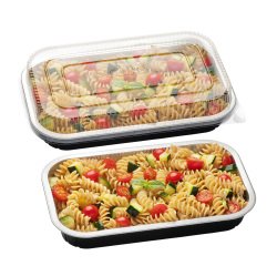 Contenitore alluminio stirato - c/coperchio R-PET - 4 porzioni - 26,5 x 16,2 x 3,7 cm - Cuki Professional - conf. 25 pezzi