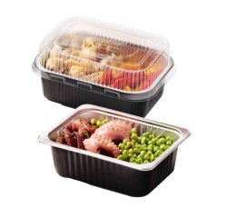 Contenitore alluminio stirato+coperchio in R-PET - 1 porzione - 17,8 x 13,6 x 4,5 cm - Cuki Professional - conf. 25 pezzi