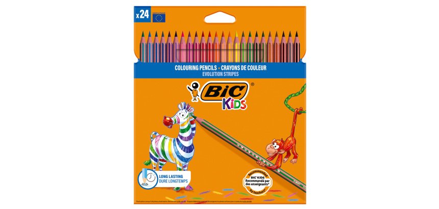 Matita colorata Evolution Stripes - colori assortiti - Bic - conf. 24 pezzi