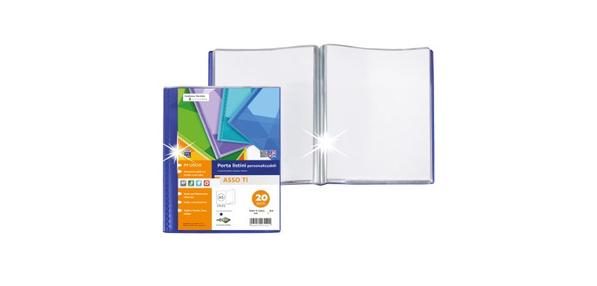 Portalistini Asso TI - personalizzabile - PP liscio - 15 x 21 cm - 20 buste -  blu - Sei Rota