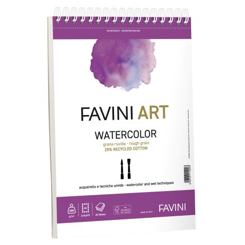 Blocco spiralato Watercolor - 23 x 29,7 cm - 300 gr - 20 fogli - Favini Art