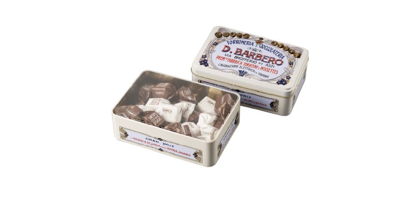 Scrigno regalo - con tartufi misti - 130 gr - metallo - panna - Barbero