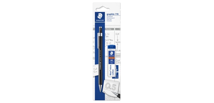 Portamine Grafite 778 - mina 0,5 mm - con astuccio 12 mine - fusto nero opaco - Staedtler