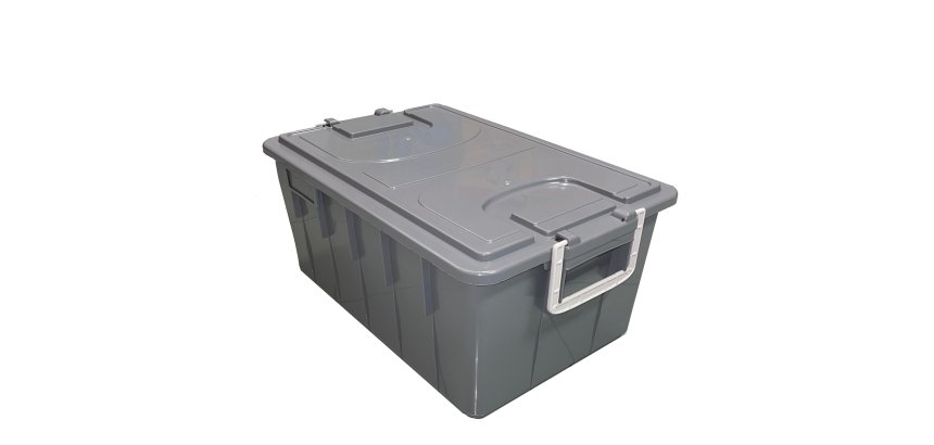 Cassa multiuso - con coperchio e manici - 58 x 38 x 26 cm - 40 L - PP - grigio scuro/grigio chiaro - Mobil Plastic