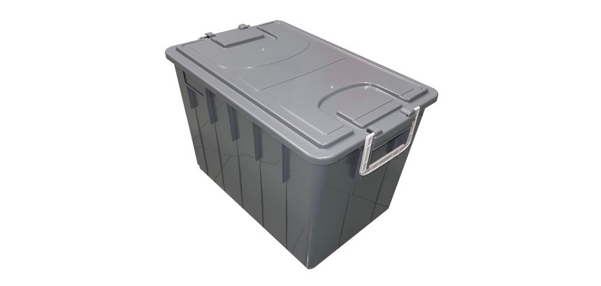 Cassa multiuso - con coperchio e manici - 58 x 38 x 38 cm - 60 L - PP - grigio scuro/grigio chiaro - Mobil Plastic