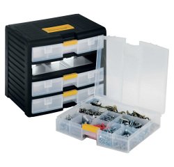 Cassettiera portautensili modulare Store-Age - 4 cassetti - con maniglia - 39,1 x 29 x 33,4 cm - PPL - trasparente/nero - Terry