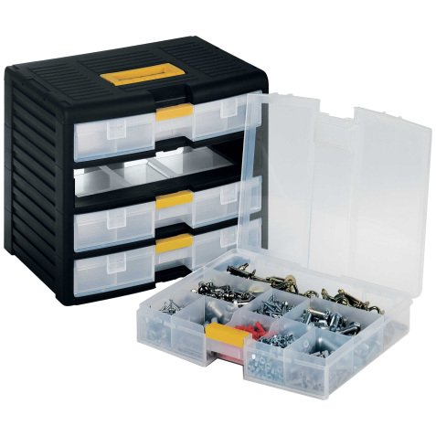 Cassettiera portautensili modulare Store-Age - 4 cassetti - con maniglia - 39,1 x 29 x 33,4 cm - PPL - trasparente/nero - Terry