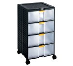 Cassettiera portautensili modulare Store-Age - 4 cassetti - con maniglia e ruote - 39,1 x 39 x 62,9 cm - PPL - trasparente/nero - Terry