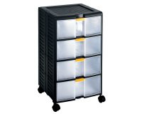 Cassettiera portautensili modulare Store-Age - 4 cassetti - con maniglia e ruote - 39,1 x 39 x 62,9 cm - PPL - trasparente/nero - Terry