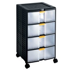 Cassettiera portautensili modulare Store-Age - 4 cassetti - con maniglia e ruote - 39,1 x 39 x 62,9 cm - PPL - trasparente/nero - Terry