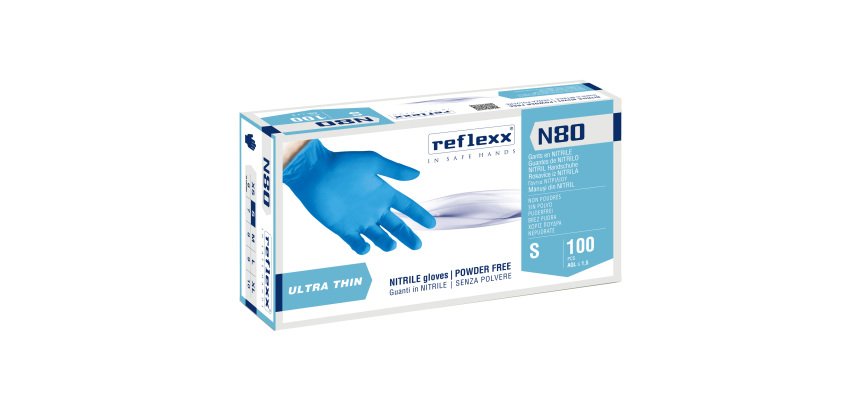 Guanti monouso Reflexx® N80 in nitrile azzurro, 100 unità