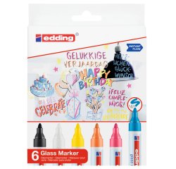 Marcatore per vetro 95 - punta tonda - da 1,5 a 3 mm - colori assortiti - Edding - conf. 6 pezzi