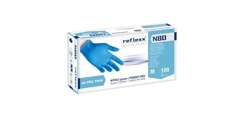 Guanti monouso Reflexx® N80 in nitrile azzurro, 100 unità